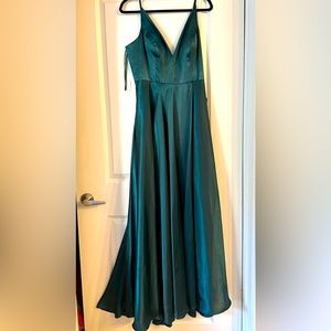 Emerald green satin dress